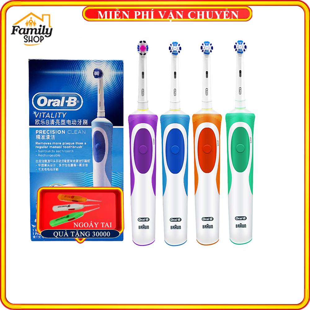 Bàn chải điện- bàn chải đánh răng điện Oral B vitality với 7600 dao động, công nghệ chống nước toàn thân an toàn hiệu quả- BẢO HÀNH 12 THÁNG