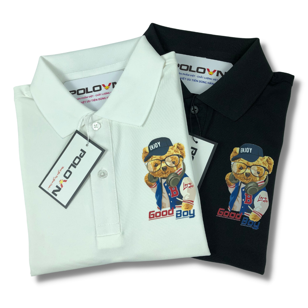 Áo thun polo nam cổ bẻ , vải cá sấu , hình Gấu Good Boy - hình ảnh sắc nét ,không xù lông, không ra màu, không co rút áo , co giãn 4 chiều