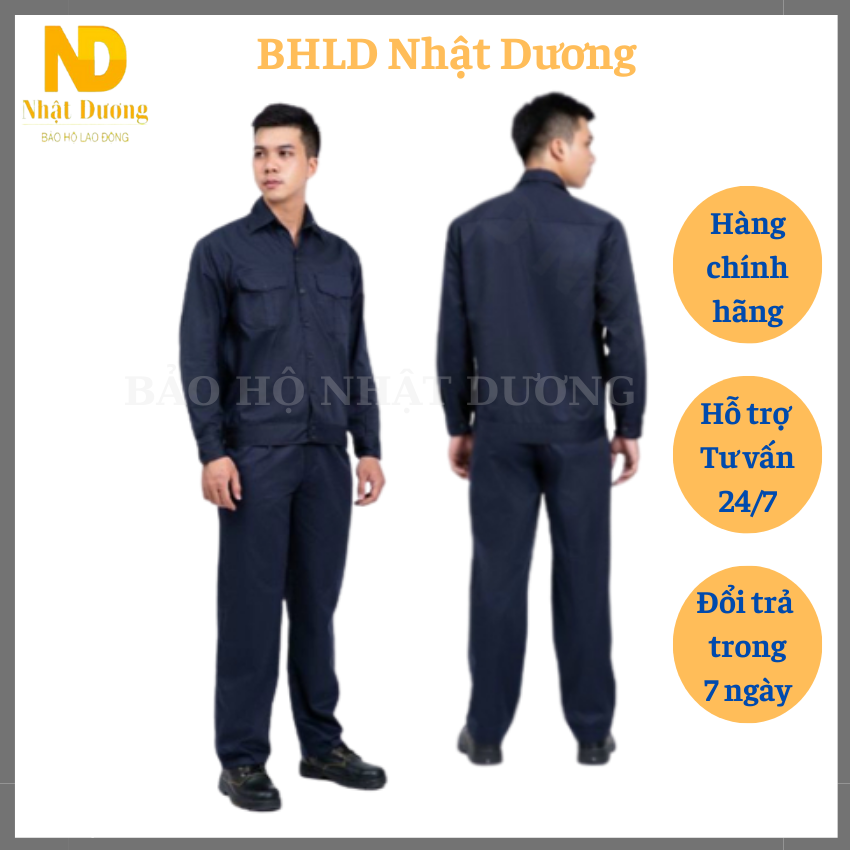 Quần áo bảo hộ lao độ nam nữ màu xanh đen DN09, Đồ bảo hộ lao động Nhật Dương giá rẻ