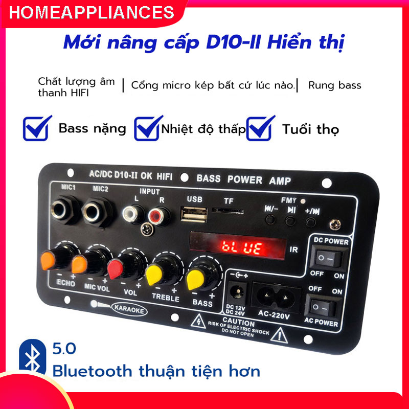  Bảng khuếch đại âm thanh-Bảng Mạch Khuếch Điện Kỹ Thuật Số Amp AC 220V 12V 24V Loa siêu trầm D10 + Bluetooth 5.0 