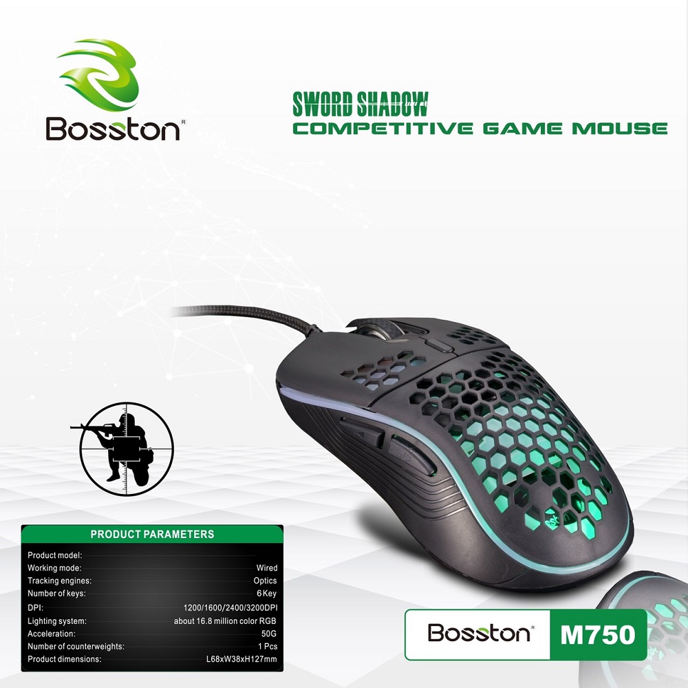Chuột Gaming 6D Bosston M750 DPI 3200 - Led RGB cực đẹp  - Phụ
