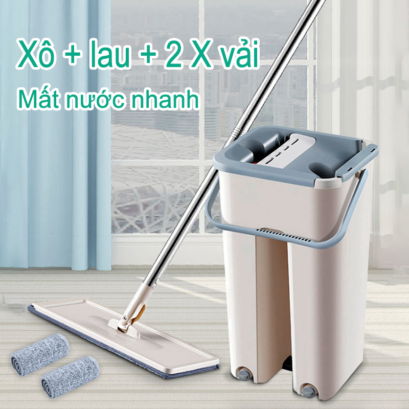 [HCM]Cây lau nhà cây lau nhà lười cây gậy + vải * 2 + xô，Bộ Cây Lau Nhà Tự Vắt Thông Minh Cao Cấp Kèm Thùng Vắt 2 Ngăn - Lau Nhanh Gấp 10 lần Thông Thường(SIZE LỚN)