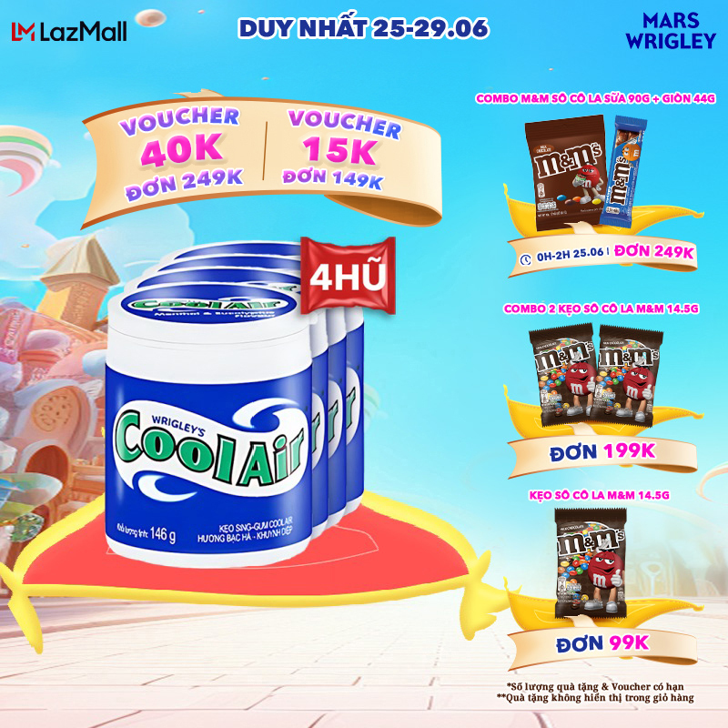 Combo 4 Kẹo Sing-Gum Cool Air Hương Bạc Hà - Khuynh Diệp Hũ Lớn 100 Viên