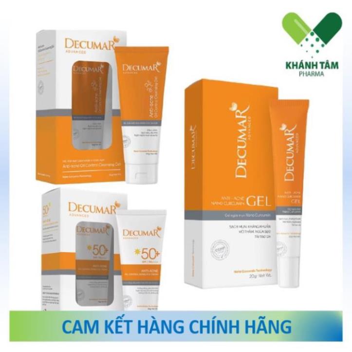 ! [new] combo decumar advanced [gel ngừa mụn, gel rửa mặt kiềm nhờn, kem chống nắng] (decuma, advance)
