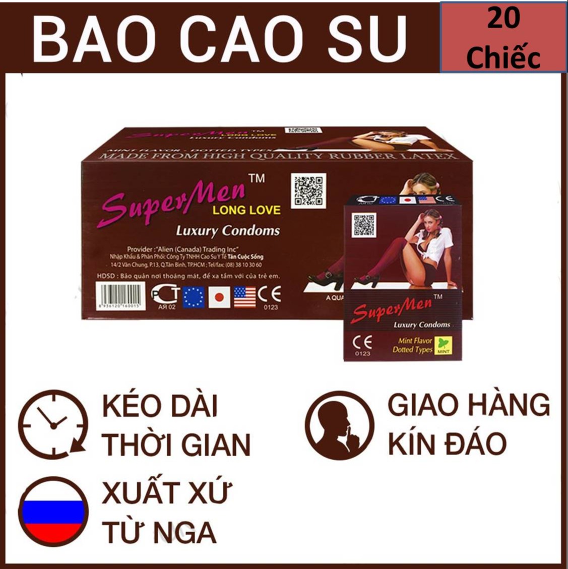 [HCM]GÓI THÔNG MINH 20, 40 chiếc bao cao su Supermen , nhập khẩu gai gân ,  kéo dài  bôi trơn tốt  chính hảng .