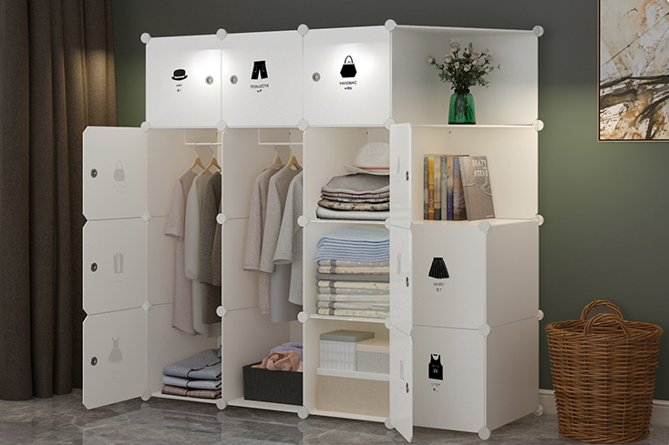 Mitavo Tủ nhựa ghép đựng quần áo đa năng 16 ngăn màu trắng hai xéo