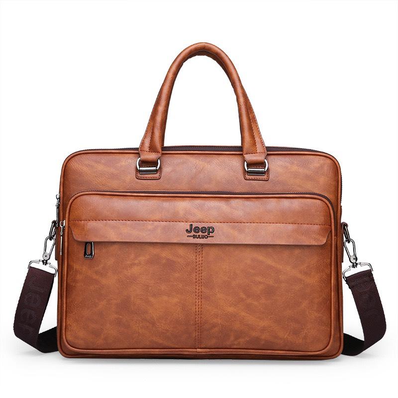 Túi xách cặp da đựng laptop da bò công sở JEEP BULUO T25 (Nâu đậm-Nâu sáng-Đen)