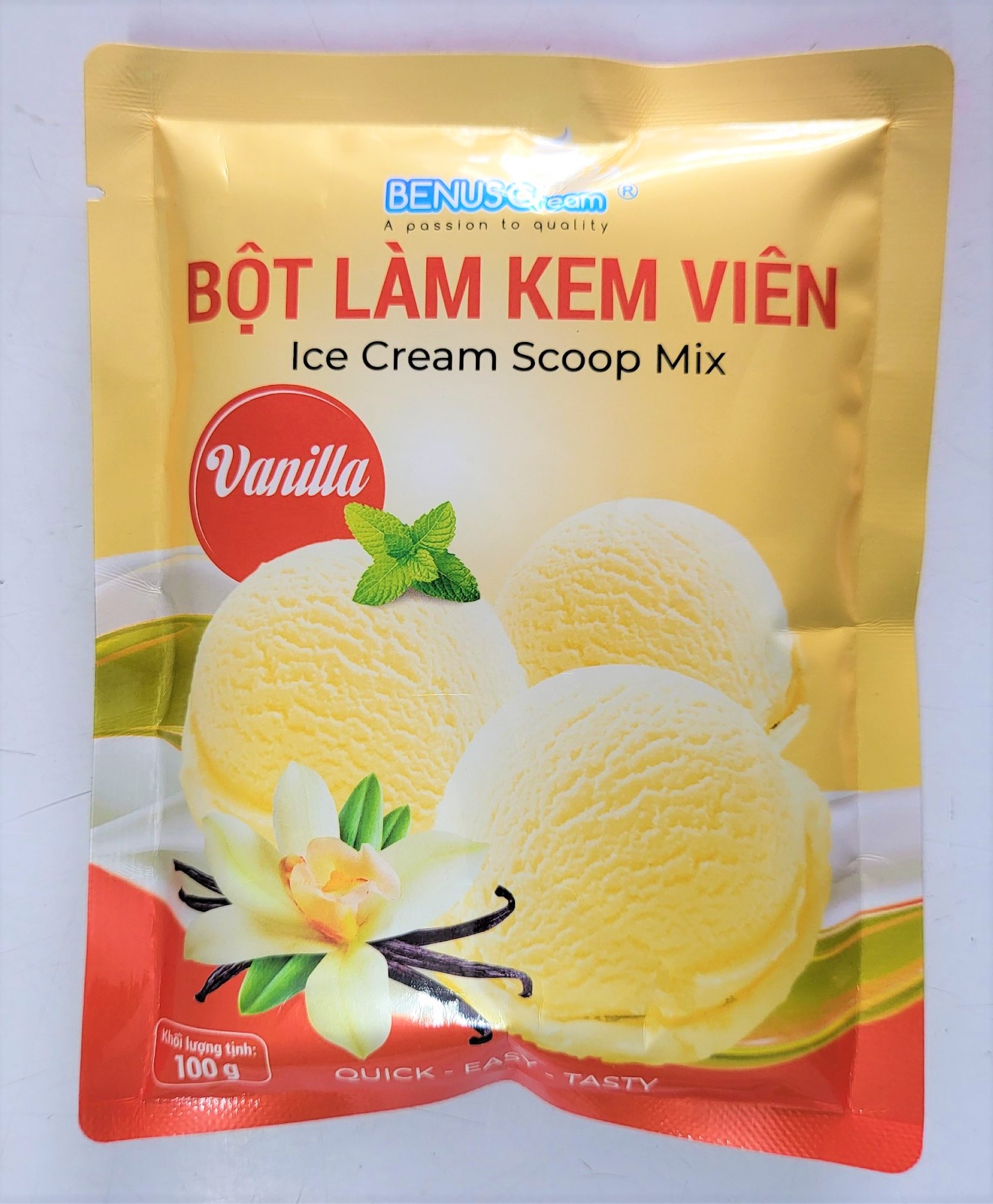 Gói 100g vị VANI  BỘT LÀM KEM VIÊN VN BENUSCREAM Vanilla Ice Cream Scoop