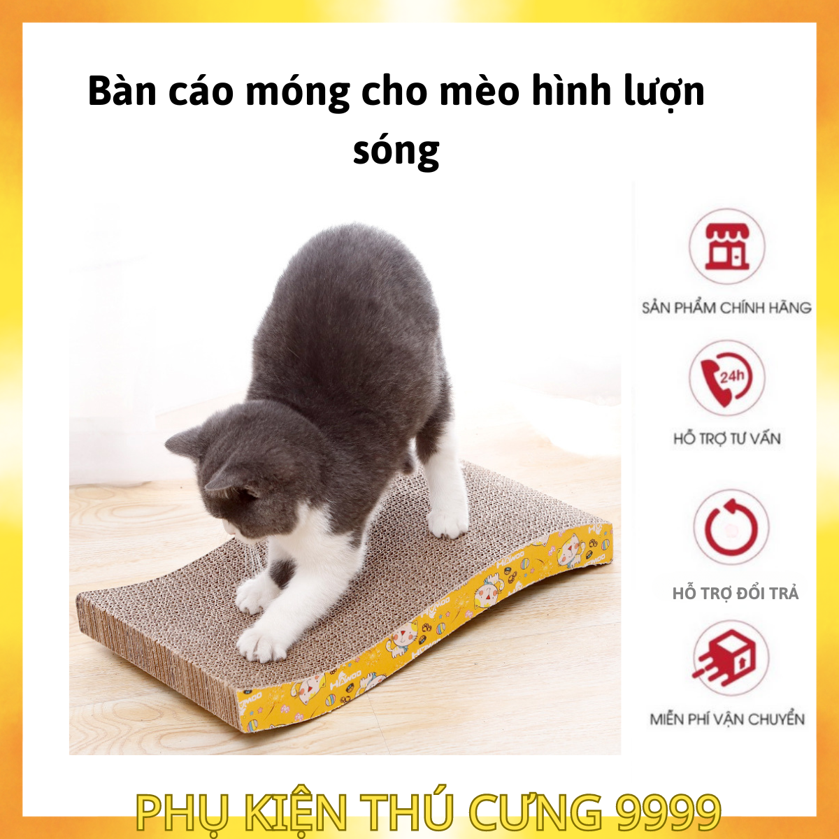 Bàn cào móng hình lượn sóng cho mèo - tặng cỏ catnip