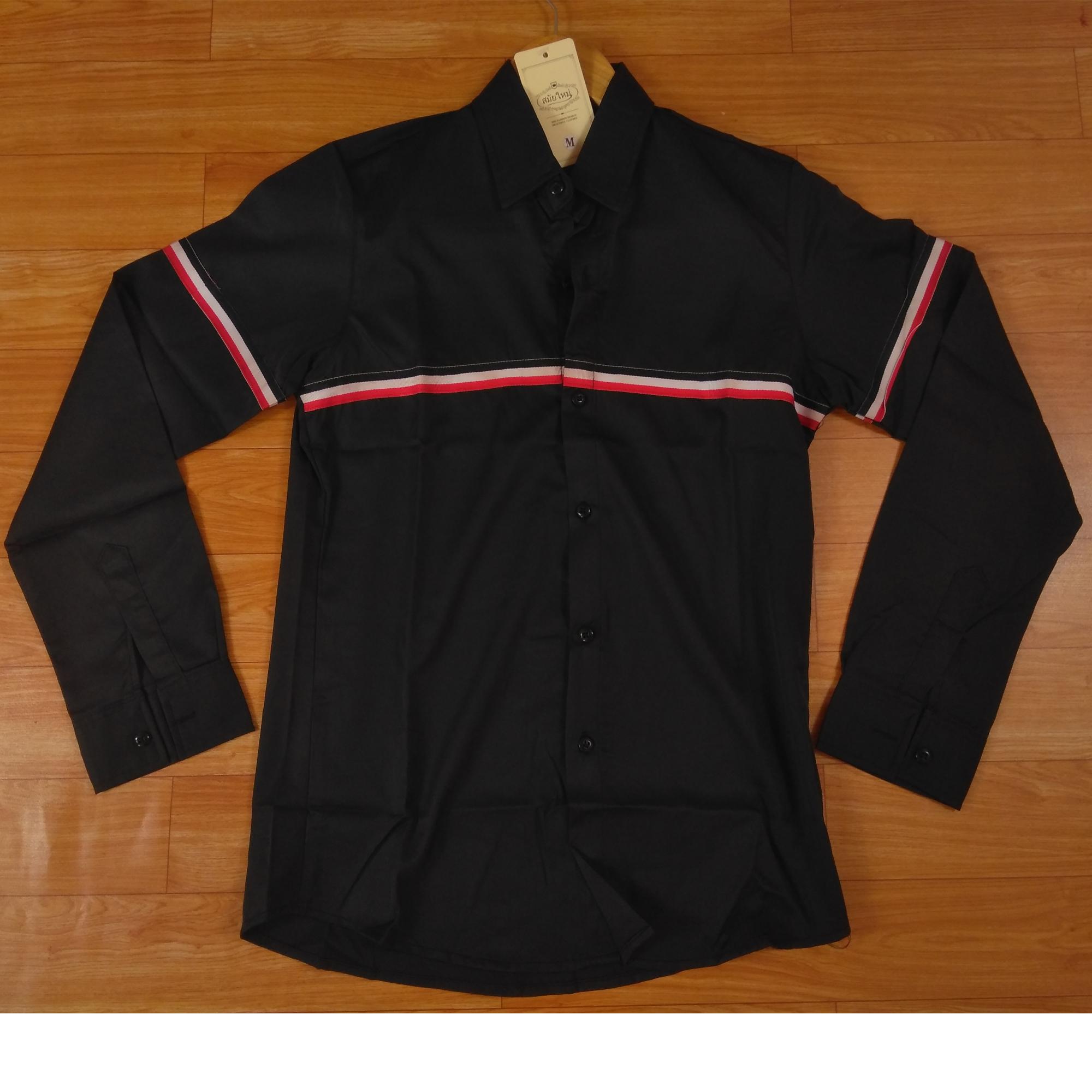 Áo Sơ Mi Nam Tay Dài Không Túi Màu Đen Sọc Trắng Đỏ Ngang Ngực Asmnam076 Cao Cấp Chính Hãng Giá Rẻ Đẹp Bền Chất Lượng 2020