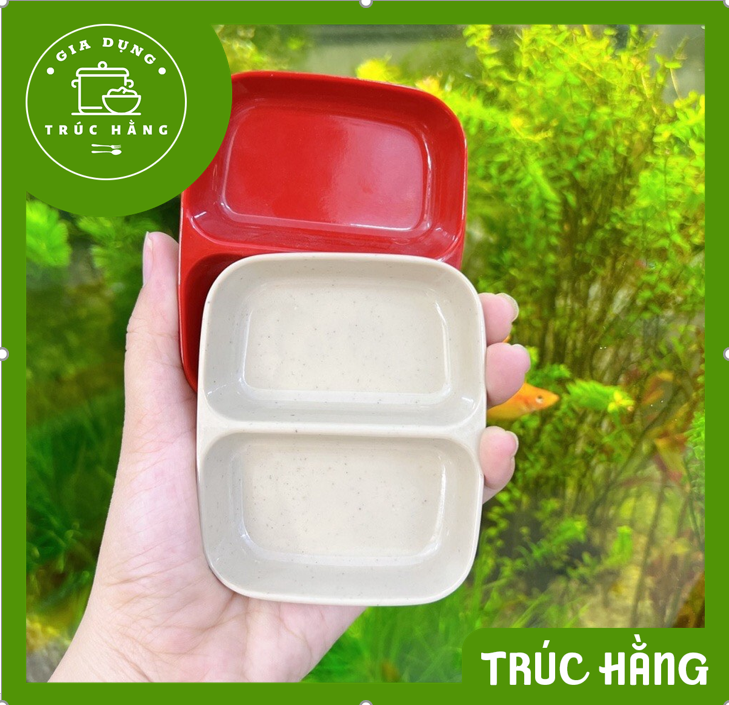 Chén đựng nước chấm 2 ngăn nhựa melamine fataco 3 màu