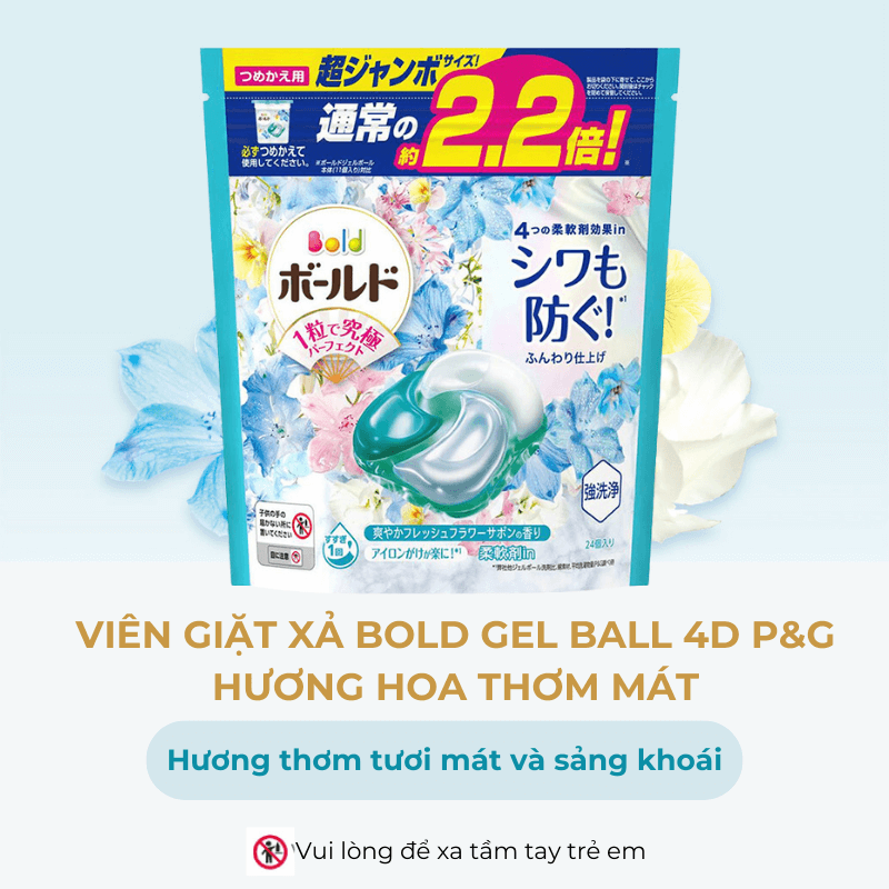 Viên giặt xả Gel Ball 4D bịch 24 viên P&G Bold từ Nhật Bản - sản phẩm đỉnh cao công nghệ