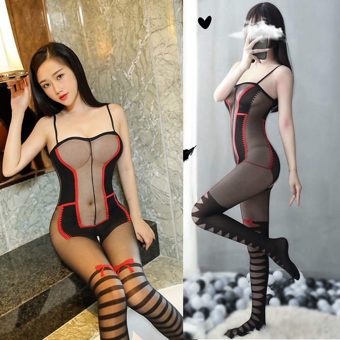 No. 53 N44 7 💕CHE TÊN💕 - Đồ ngủ lưới Sexy gợi cảm Cosplay xuyên thấu liền thân hở đáy, Bodystocking BCS21