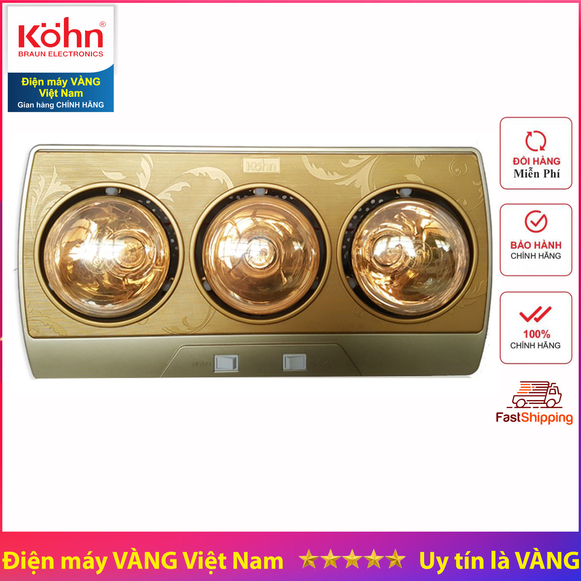 Đèn sưởi nhà tắm 3 bóng Braun Kohn Eco KN03G