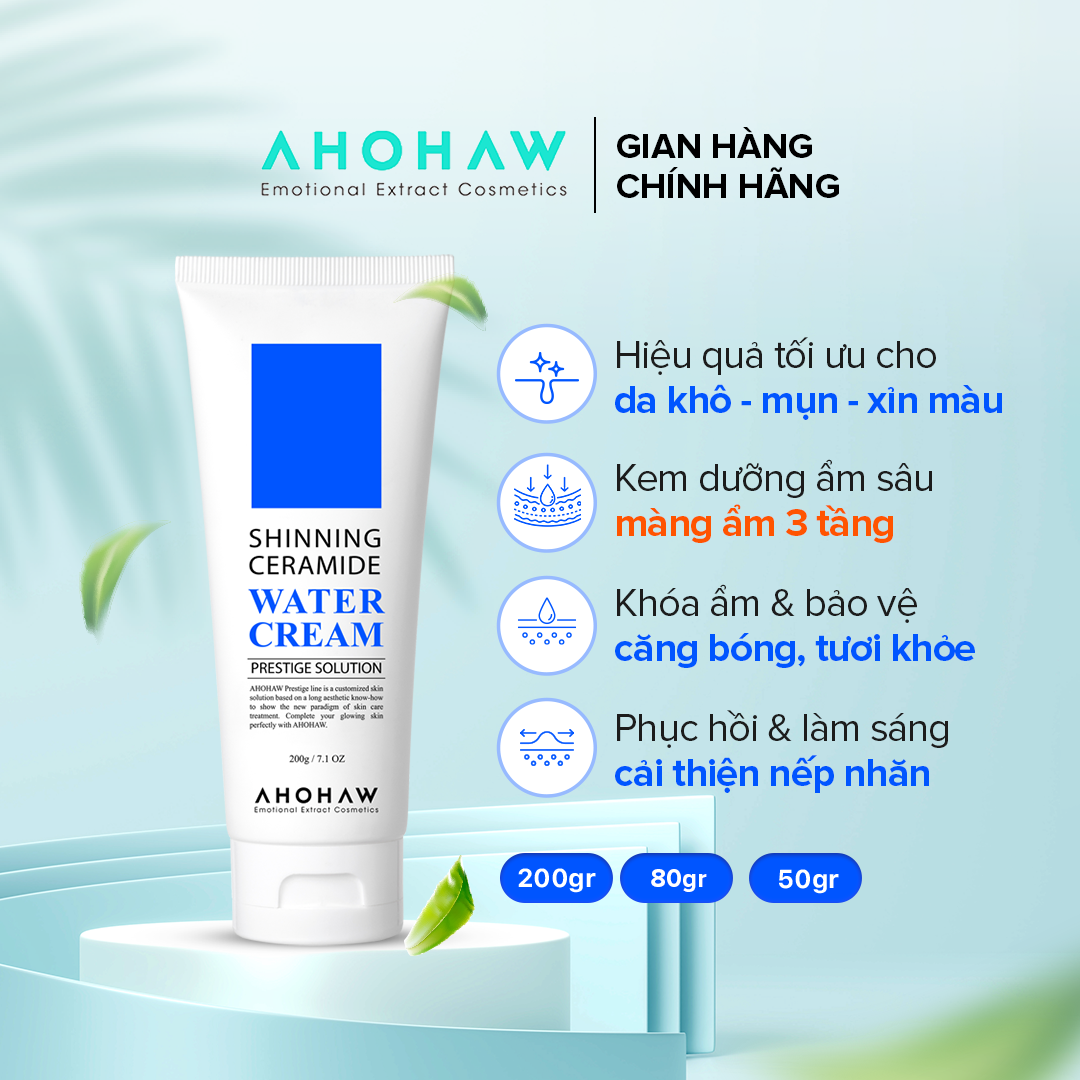 Kem Dưỡng Ẩm Da Mặt AHOHAW Shinning Ceramide Water Cream 200g - Dưỡng Trắng, Cấp Ẩm, Chống Lão Hoá, Làm Dịu Cho Da Khô