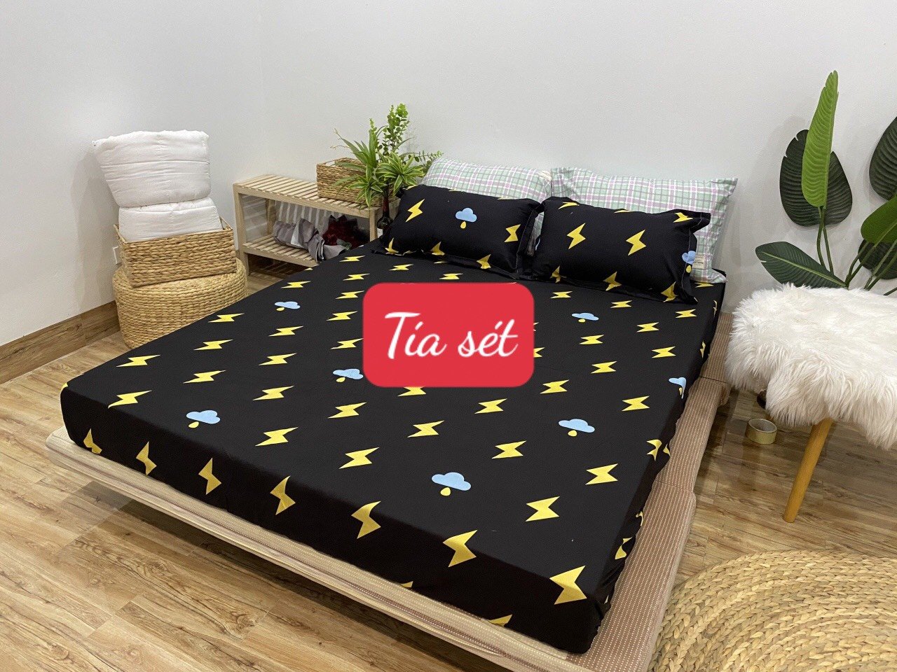 Ga Trải Giường Bo Chun Cotton Poly 1m2x1m9,mẫu tia sét
