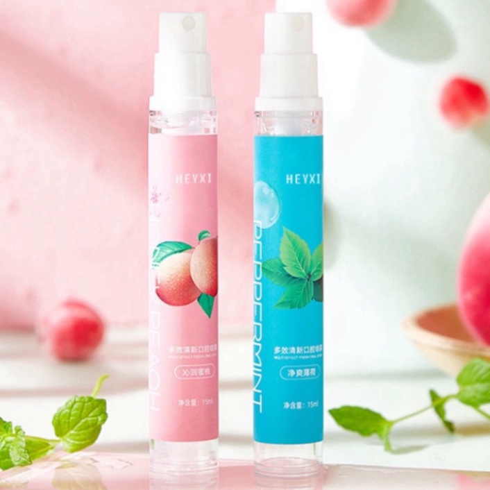 Xịt thơm miệng Heyxi vị đào và bạc hà thơm mát dung tích 15ML