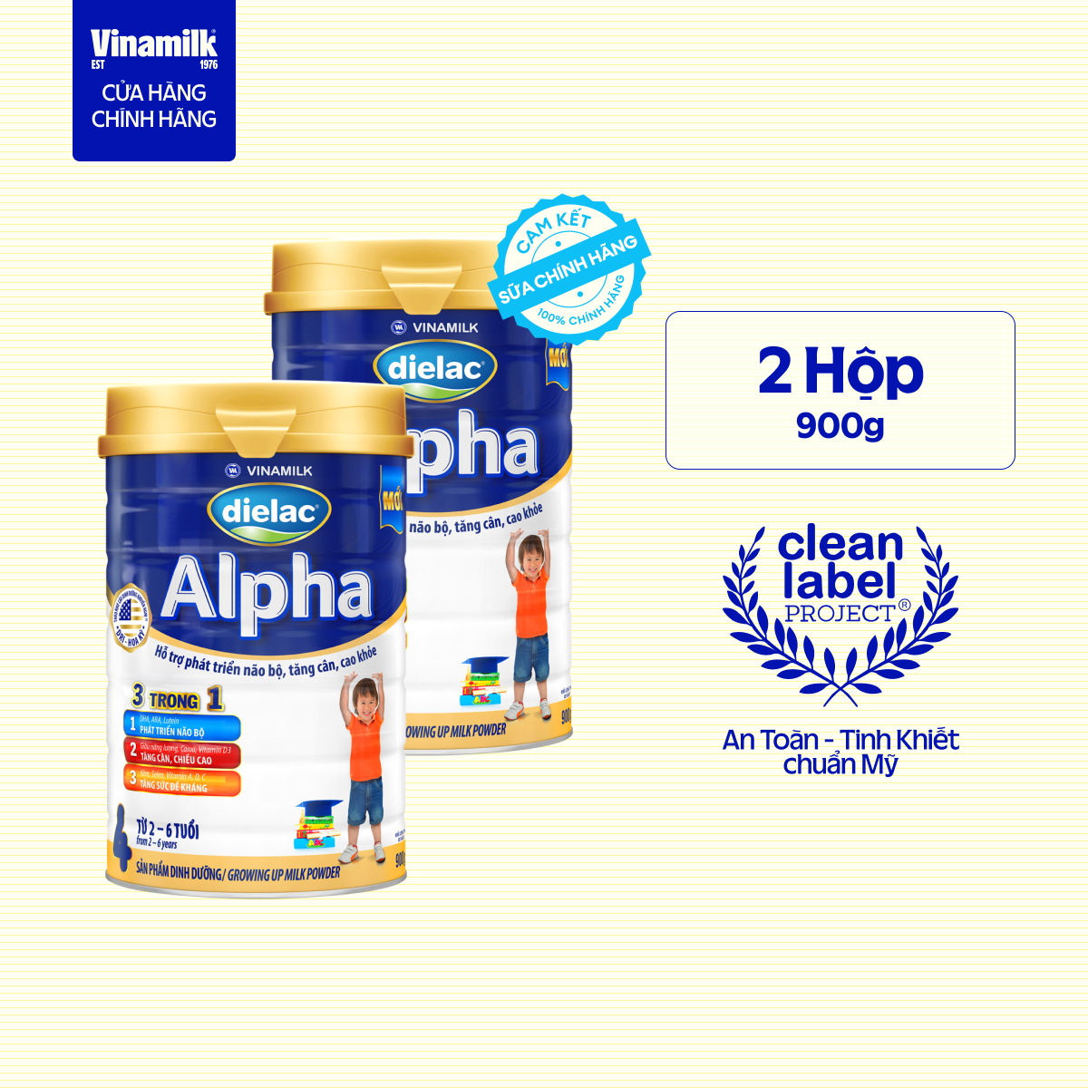  Combo 2 Hộp Sữa Bột Vinamilk Dielac Alpha 3 900g Hộp thiếc  Cho Trẻ Từ 1 - 2 Tuổi  - Sữa công thức 3 trong 1 hỗ trợ phát triển não bộ tăng cân chiều cao tăng sức đề kháng cho bé 