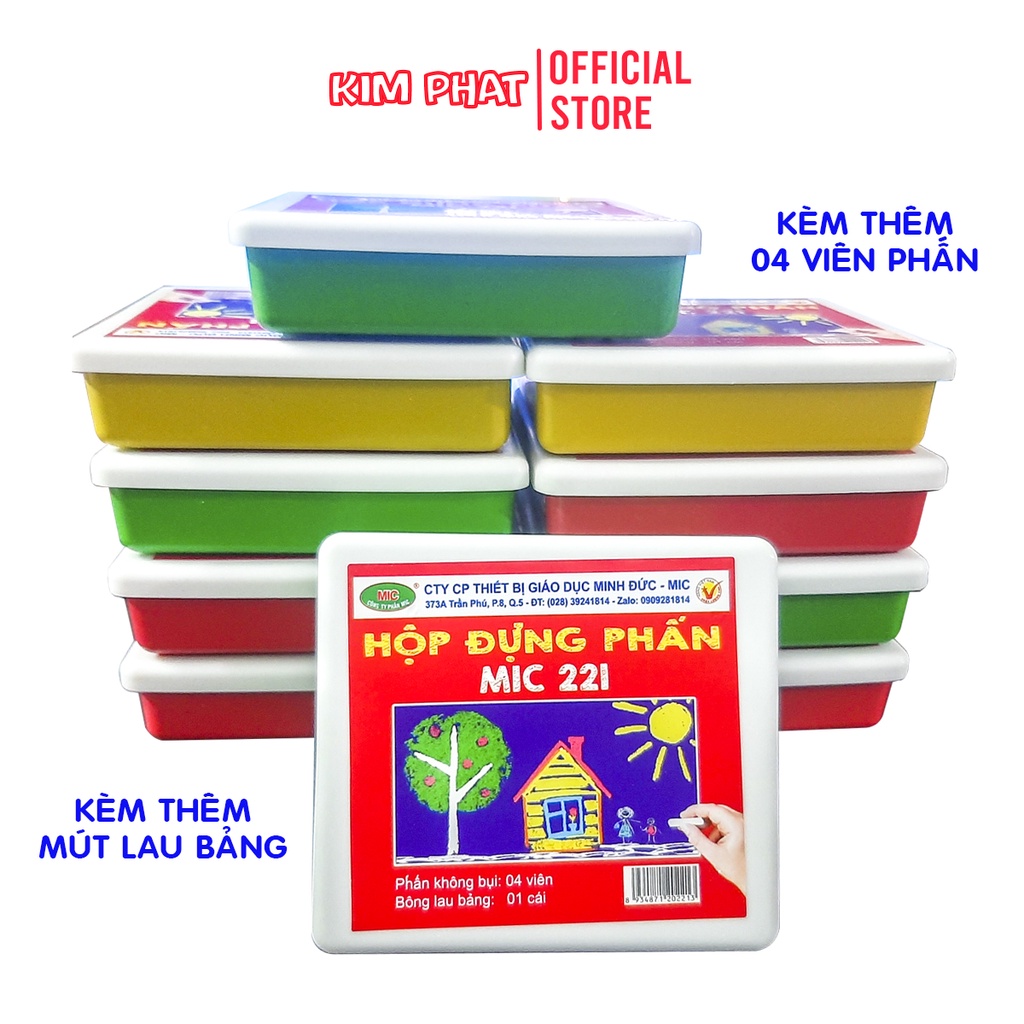 Hộp đựng phấn MIC kèm 4 viên phấn và mút lau bảng
