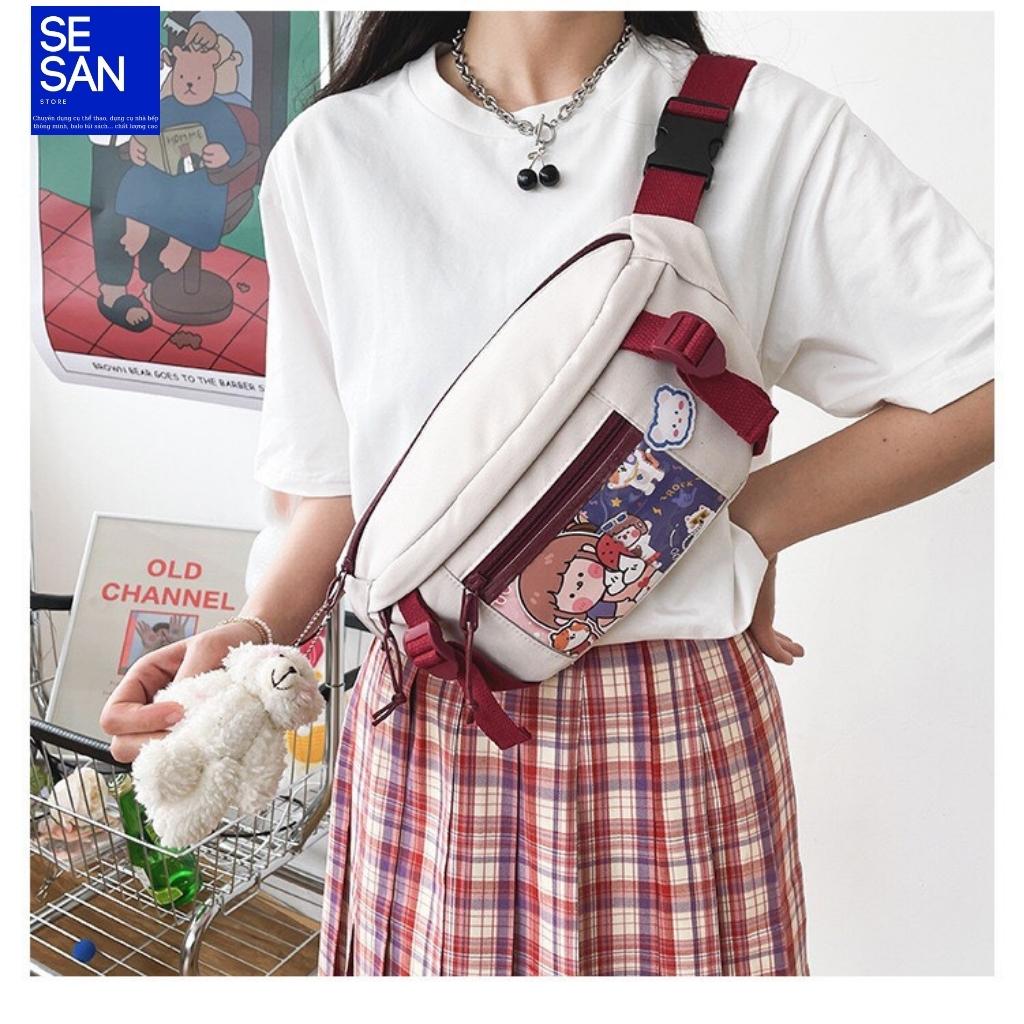 Túi đeo chéo nữ mini vải canvas, kèm stick dễ thương, phong cách Nhật Bản, Hàn Quốc, mẫu mới nhất SESAN BL01.