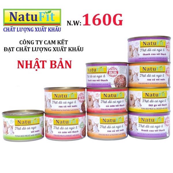 Pate chó mèo Natufit 160g có 6 vị thạch cá ngừ rau củ cua cho mèo các lứa