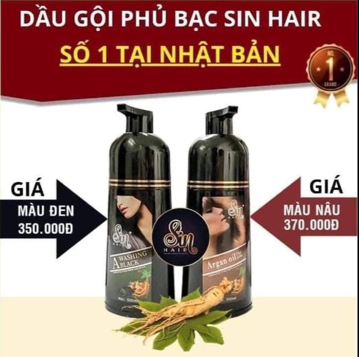 Dầu gội nhuộm tóc sin hair Nhật Bản - Chiết xuất thảo dược tự nhiên, phủ bạc nhanh chóng, cung cấp Collagen, phục hồi tóc hư tổn, làm sạch da đầu, ngăn ngừa nấm - 500ml