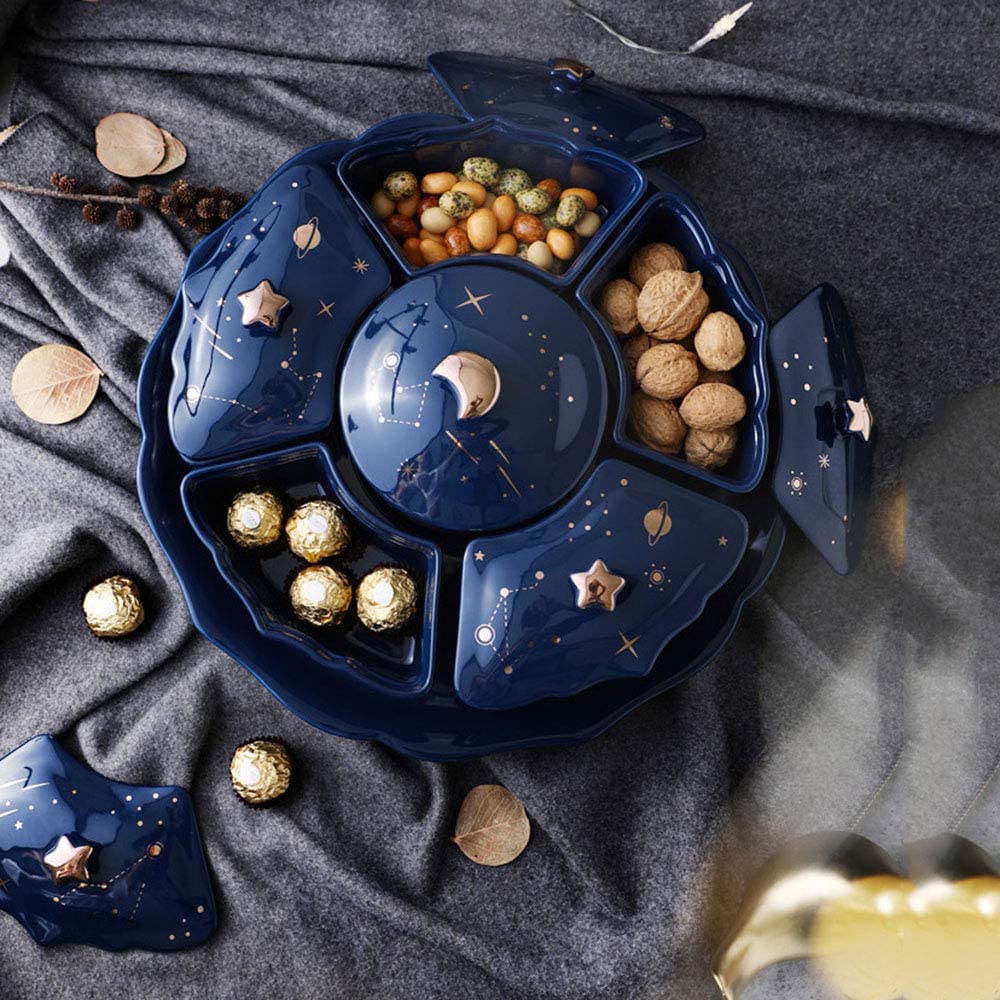 Khay sứ đựng mứt tết màu xanh-khay đựng mứt hình sao bằng gốm sứ cao cấp-khay đựng bánh kẹo có thể xoay 360 độ, thích hợp đựng bánh kẹo và mứt nhân dịp tết đến