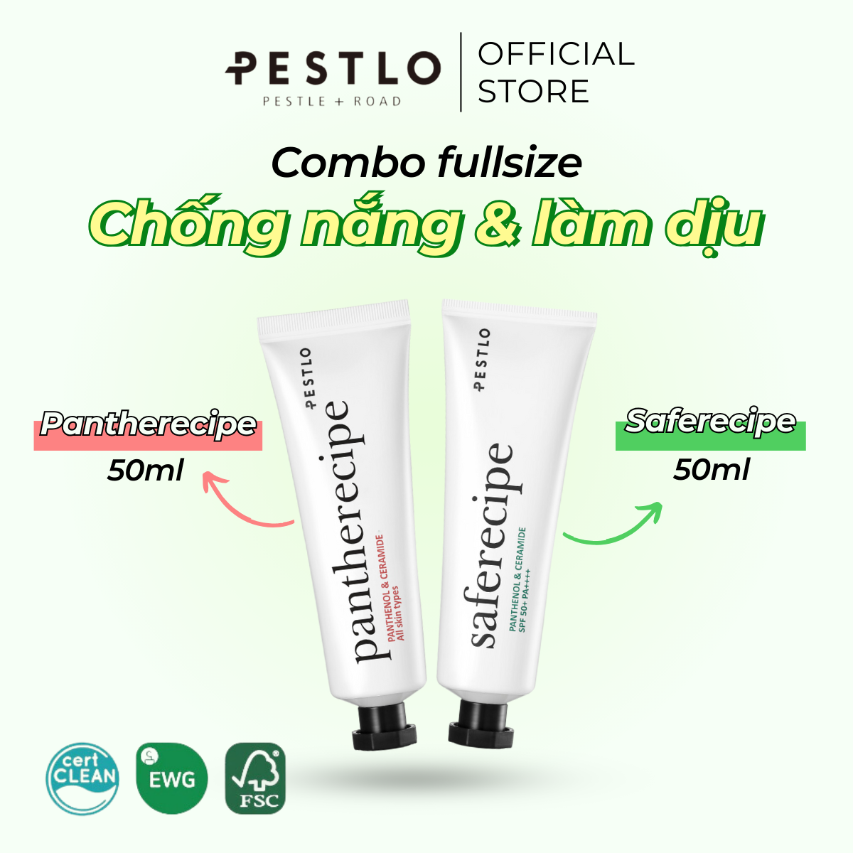 Combo fullsize kem chống nắng 50ml và kem dưỡng ẩm 50ml PESTLO