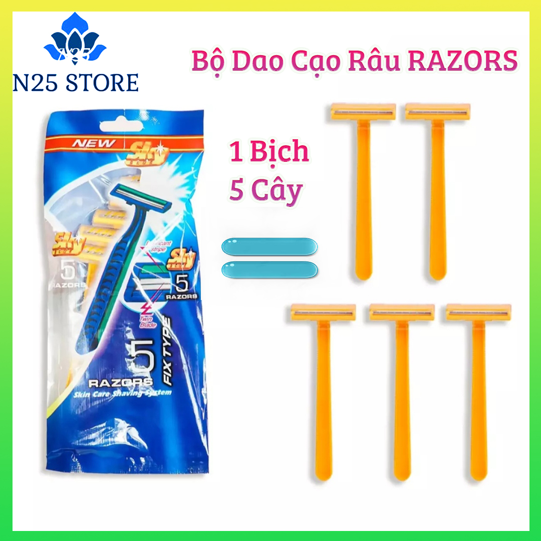 5 cái dao cạo râu cổ điển razors lưỡi dao cạo râu kép - cực bén - cán làm bằng nhựa cứng - nhẹ dùng 1 lần