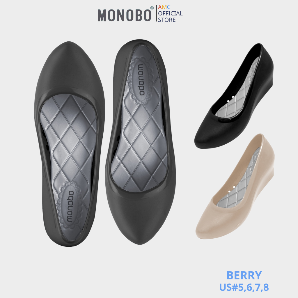 Giày Thái Lan Nữ Nhựa Dẻo Đi Mưa Đế Xuồng Cao Monobo - Berry