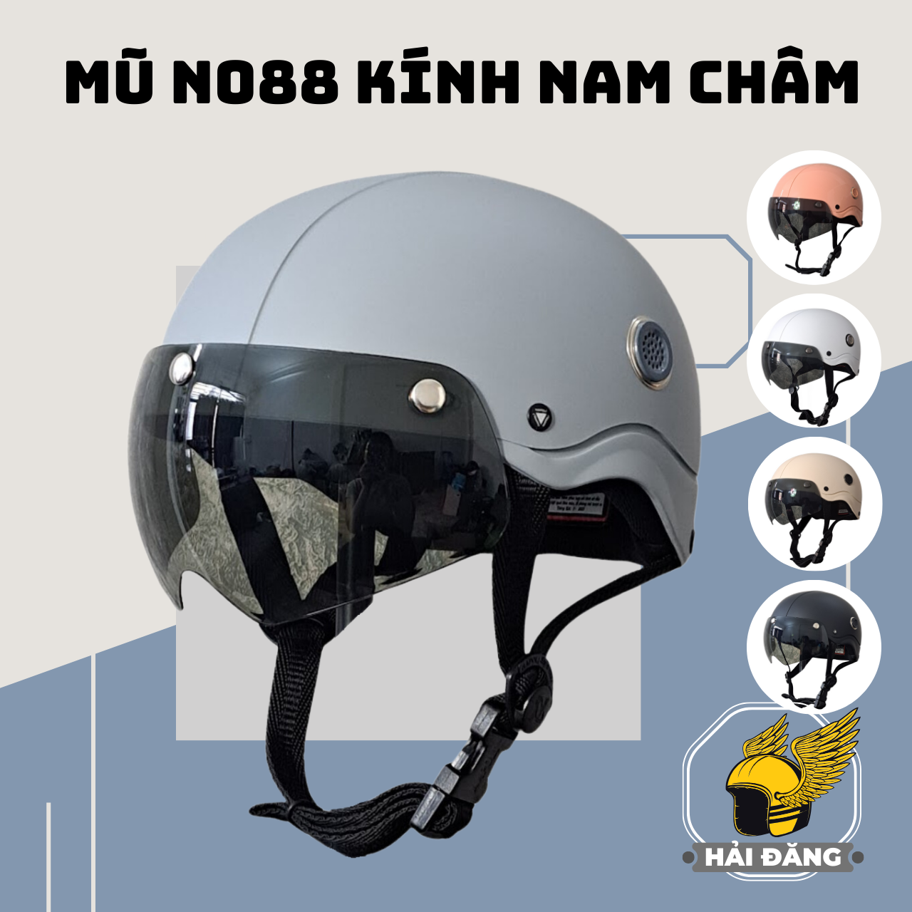 Mũ bảo hiểm 1/2 đầu napoli n088 có kính nam châm cao cấp - bảo hành 12 tháng