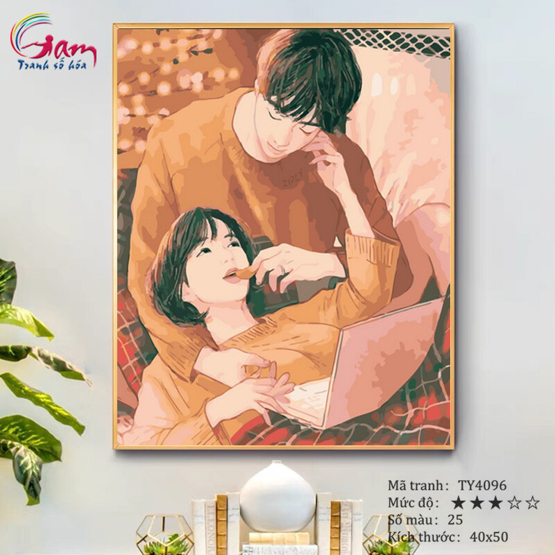 Tranh tô màu theo số sơn dầu số hoá couple tình yêu hạnh phúc TY4096
