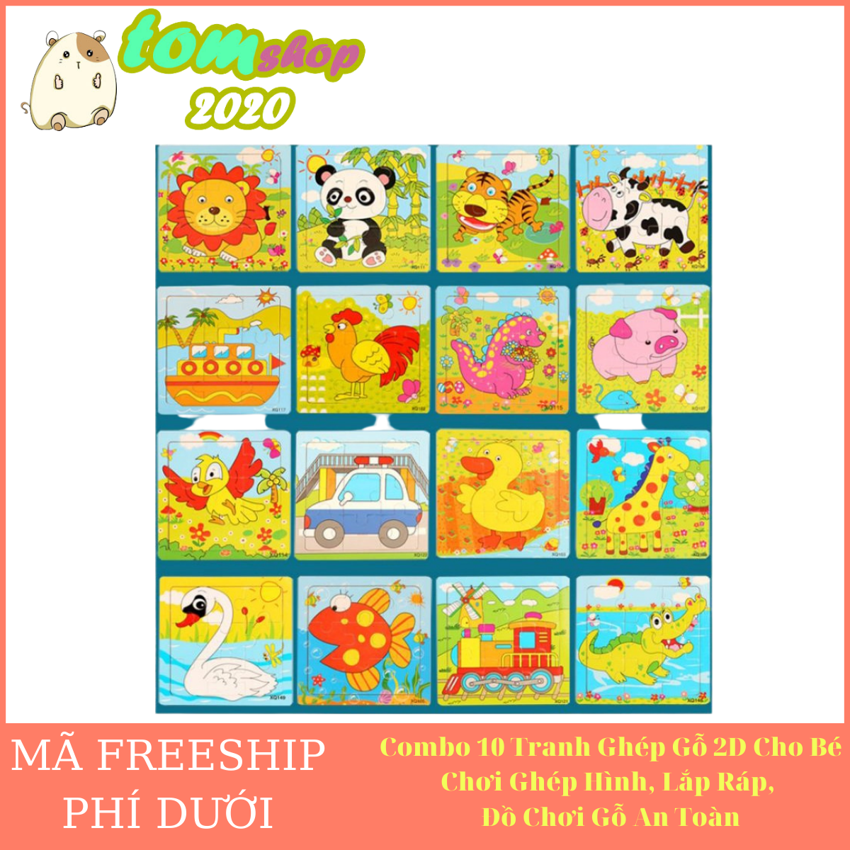 Combo 10 Tranh Ghép Gỗ 2D Cho Bé Chơi Ghép Hình, Lắp Ráp, Đồ Chơi Gỗ An Toàn