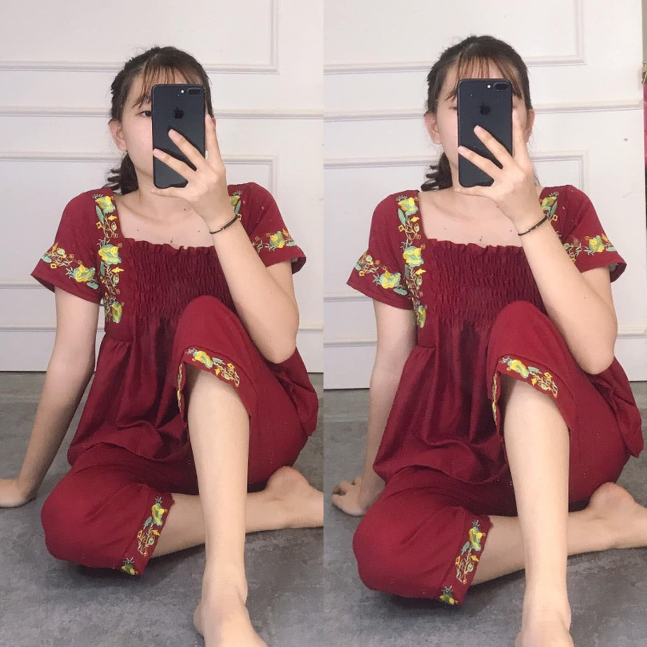 Đồ Bộ nữ lửng lụa thêu chất đẹp+ ảnh thật