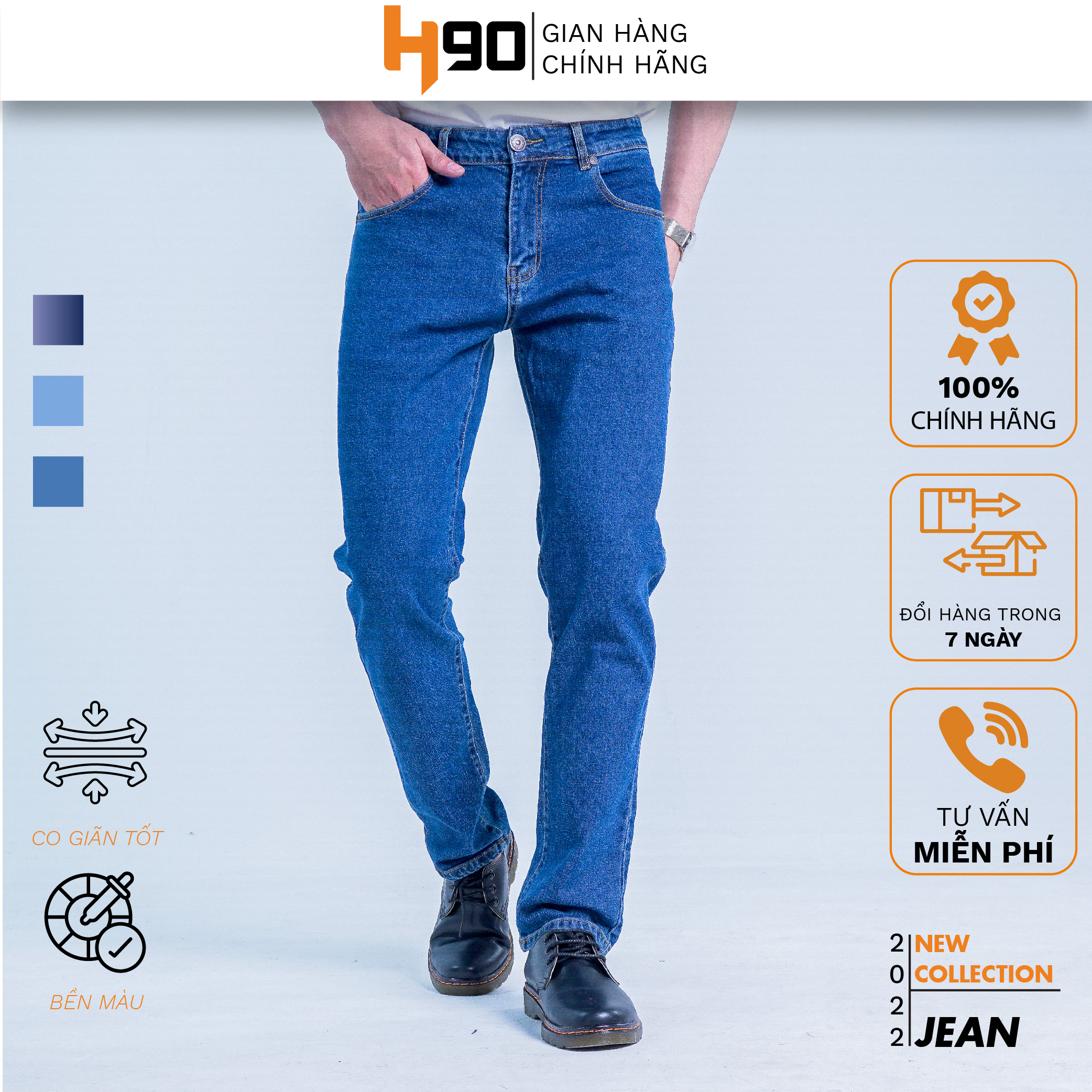 Quần jean nam ống đứng h90 dáng regular form rộng rãi thoải mái chất bò co giãn mtrj002