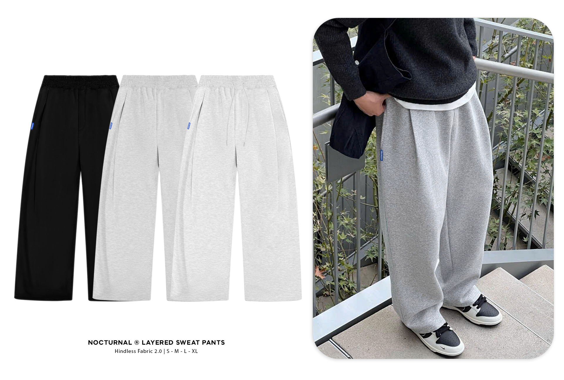 Quần Nỉ Dài Form Rộng NOCTURNAL Hindless Layered Sweat Pants Unisex Nam Nữ Local Brand Đứng Form Co Giãn Tốt