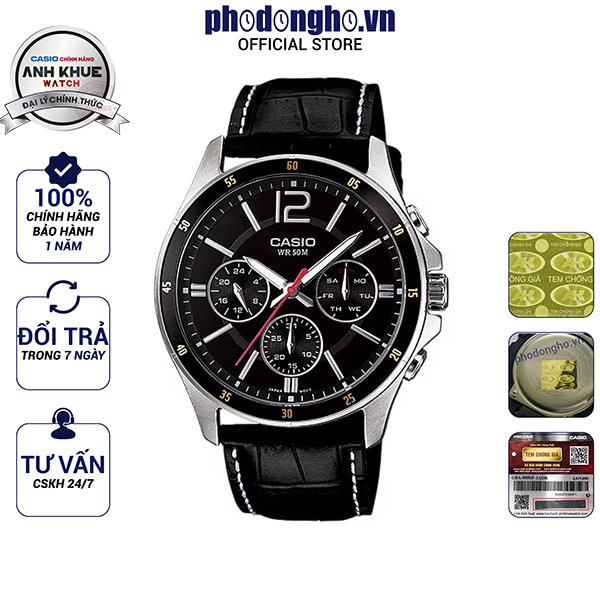 Đồng hồ nam dây da Casio Anh Khuê MTP-1374L-1AVDF