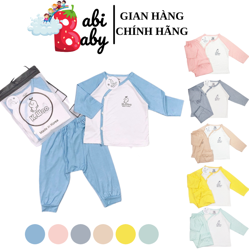 Quần áo sơ sinh bé trai bé gái mùa hè thu đông cao cấp chất vải an toàn đồ sơ sinh cho bé Kwoo pha cúc chéo mềm mịn