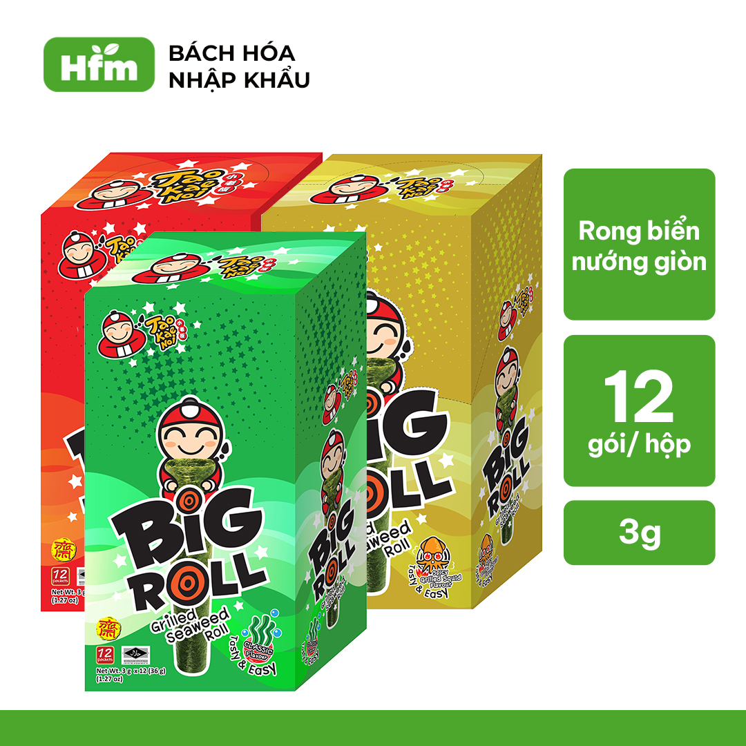 [MUA 4 HỘP x 12 GÓI TẶNG 1 LỐC RONG BIỂN SEASON] Snack Rong Biển TaoKaeNoi BIG ROLL 3G 12 Gói/Hộp Ăn Vặt Nhập Khẩu Thái Lan Chính Hãng Giòn Tan Nhiều Vị Lựa Chọn