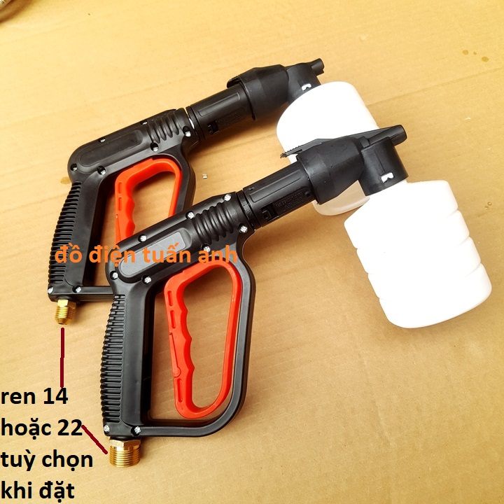 Bộ súng xịt và bình tạo bọt tuyết cho máy rửa xe áp lực cao, máy xịt rửa cao áp, máy rửa xe gia đình (Ren ngoài 22mm HOẶC 14mm)
