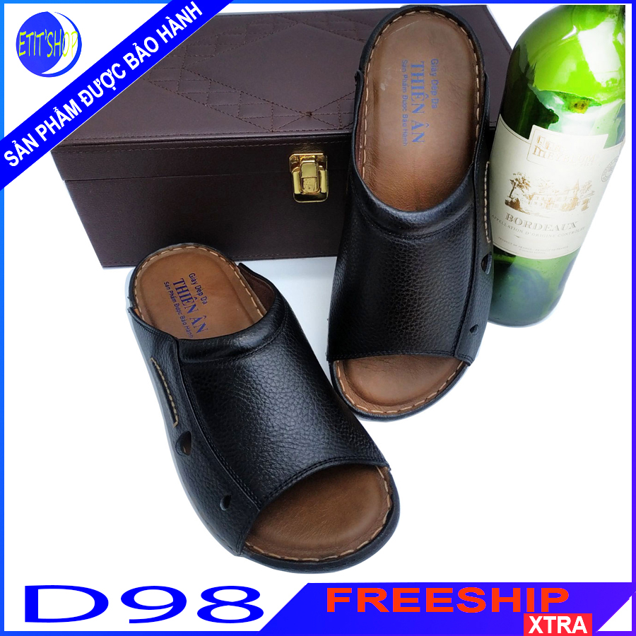 dép nam trung niên D98 mẫu quai ngang bản lớn chất liệu da bò thiết kế thời trag đẳng cấp