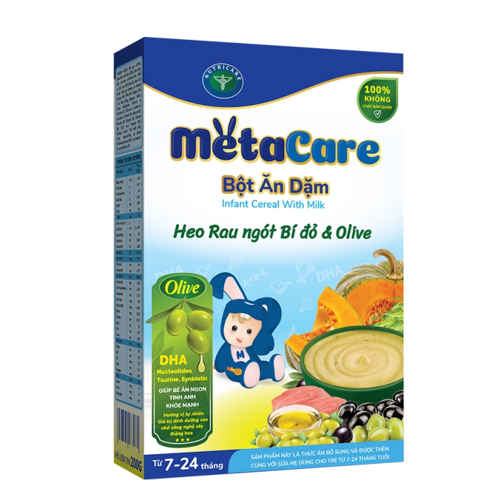 Bột ăn dặm Metacare - Heo rau ngót bí đỏ & Olive (200g)