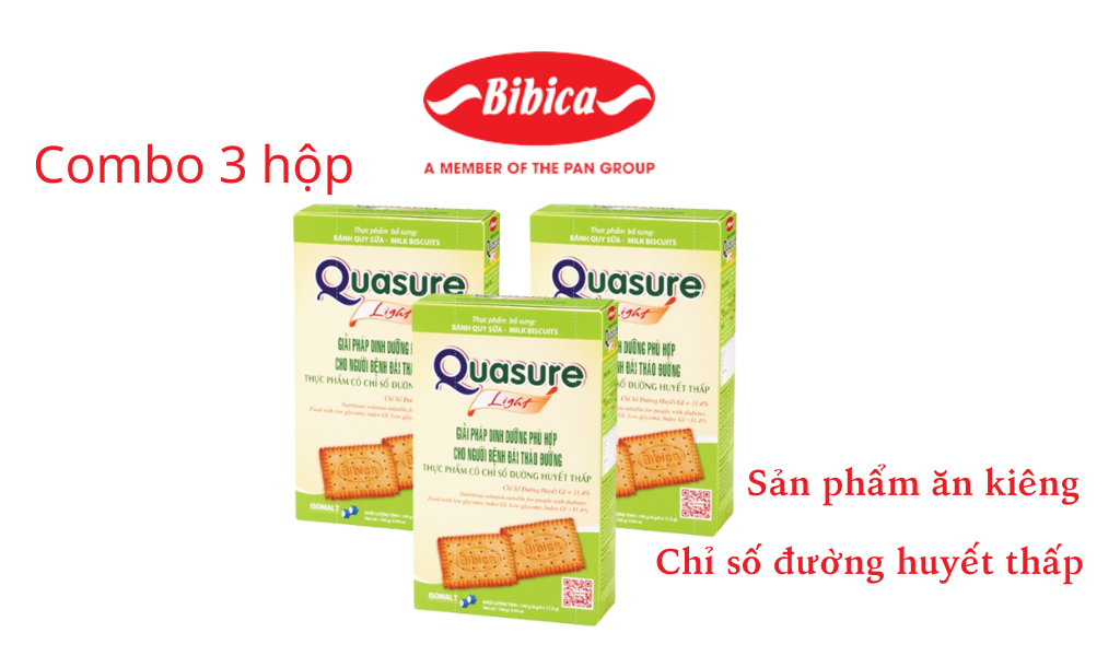 Combo 3 hộp Bánh Quy Quasure Light Sữa hộp 140 gram Bibica