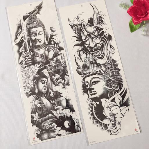 [HCM]Combo 2 tấm hình xăm dán kín tay phật trắng đen- quà tặng bắp tay mini tattoo 10x20cm