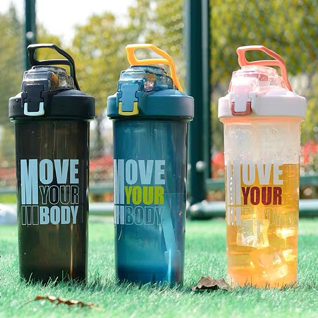 Bình nước thể thao 800ml bằng nhựa cao cấp an toàn sức khỏe shaker tập gym 3 màu sắc unisex