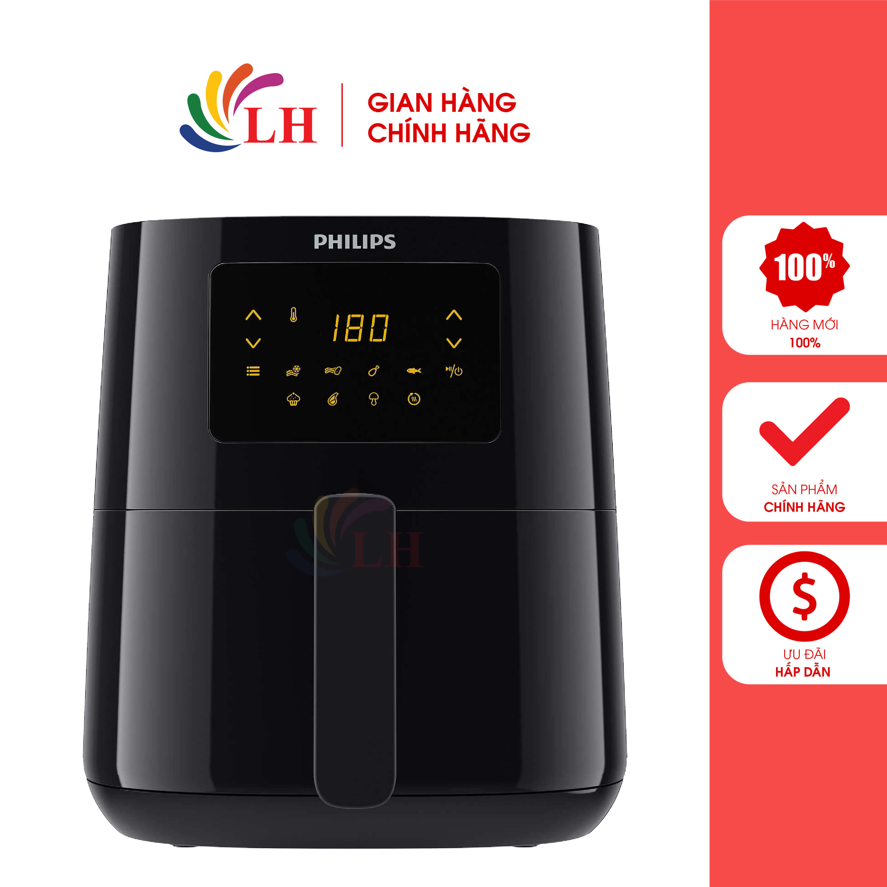 Nồi chiên không dầu điện tử Philips 4.1 lít HD9252/90 - Hàng chính hãng - Thiết kế nhỏ gọn, Tiện dụng, Điều khiển cảm ứng bằng màn hình Led