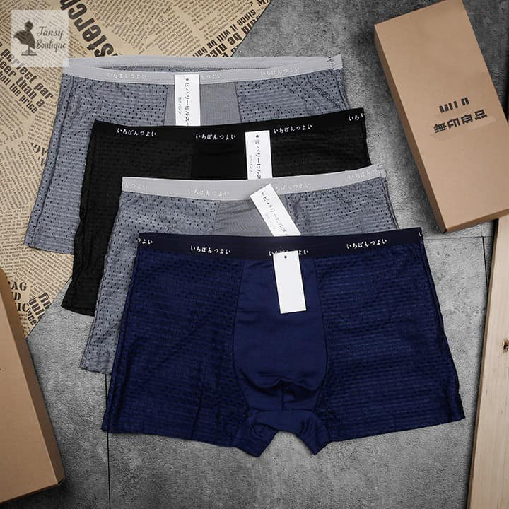 Freeship - BỘ 4 CHIẾC Sịp Đùi Thông Hơi kháng khuẩn xuất Nhật MJ cao cấp - Boxer nam cao cấp - Quần sịp nam - Quần chip nam - Quần sịp đùi nam thông hơi