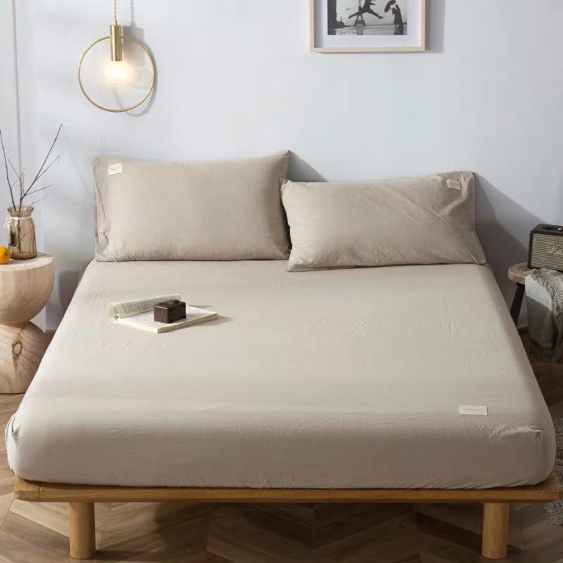 Ga gối (1 ga trải giường + 2 vỏ gối nằm) tici cotton màu be kích thước 1m2, 1m6, 1m8, 2m2