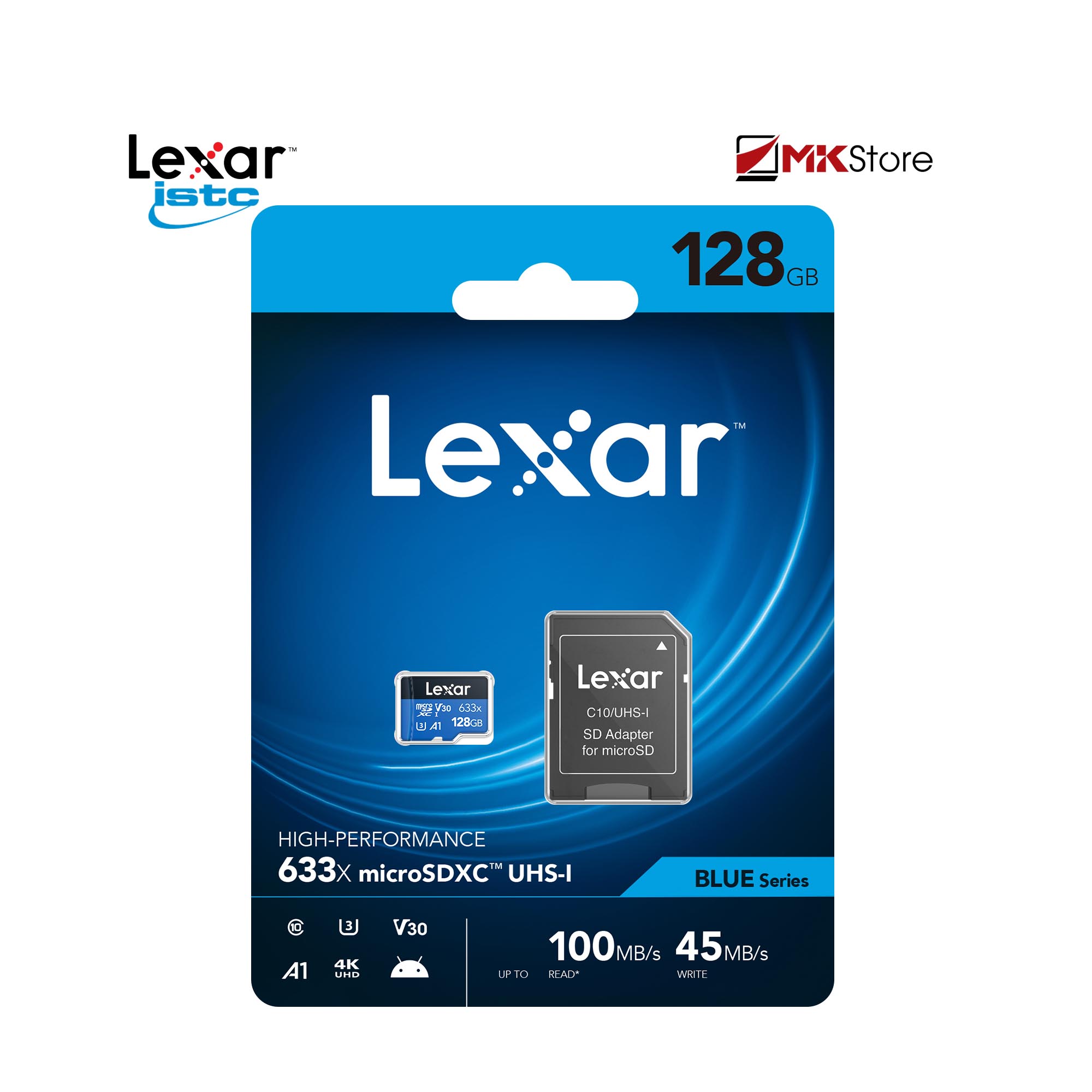 Thẻ nhớ camera lexar 128gb 633x microsdxc uhs-i class 10 a1 u3 100mb/s + adapter mkstore