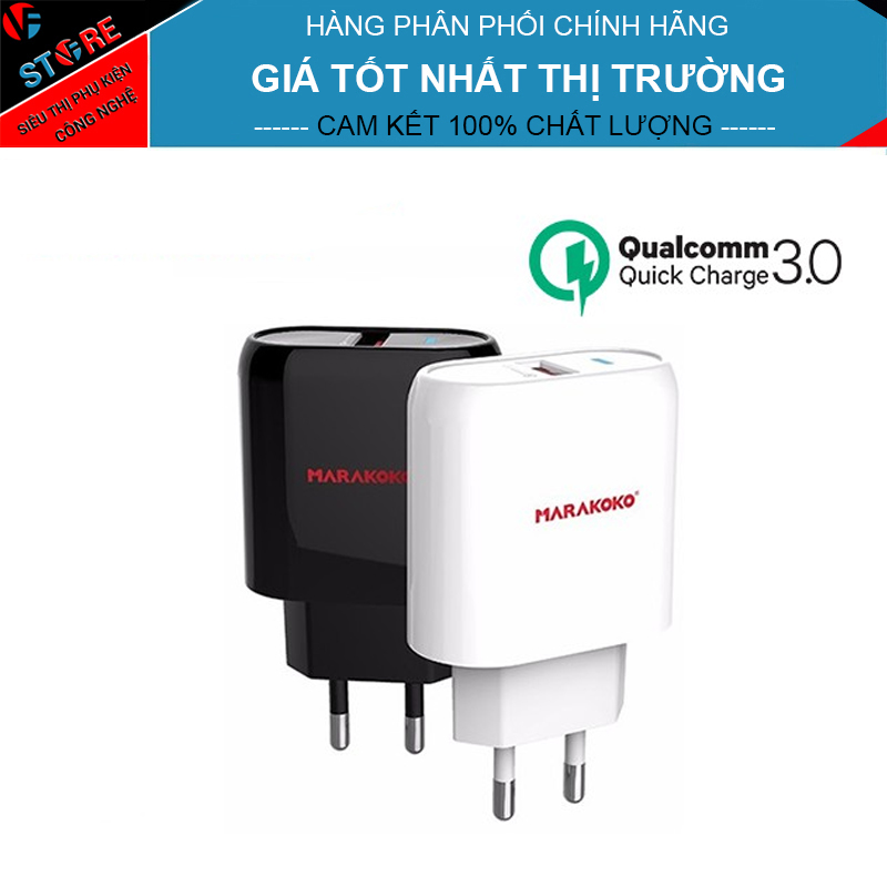 Củ sạc nhanh Marakoko MA15 hỗ trợ sạc nhanh chuẩn Quick Charge 3.0